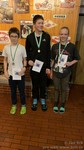 vyhlášení závodu na běžkách nejmladší - 1. Patrik Boháč, 2. Ondra Zámečník, 3. Bára Škopová
